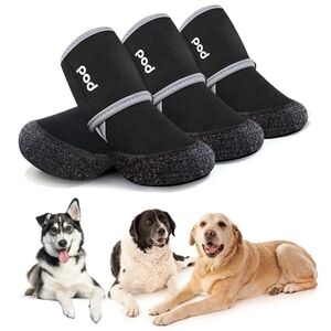 Black/ Grey Non-Slip Dog Boots Snow Shoes Rain XL - XXL